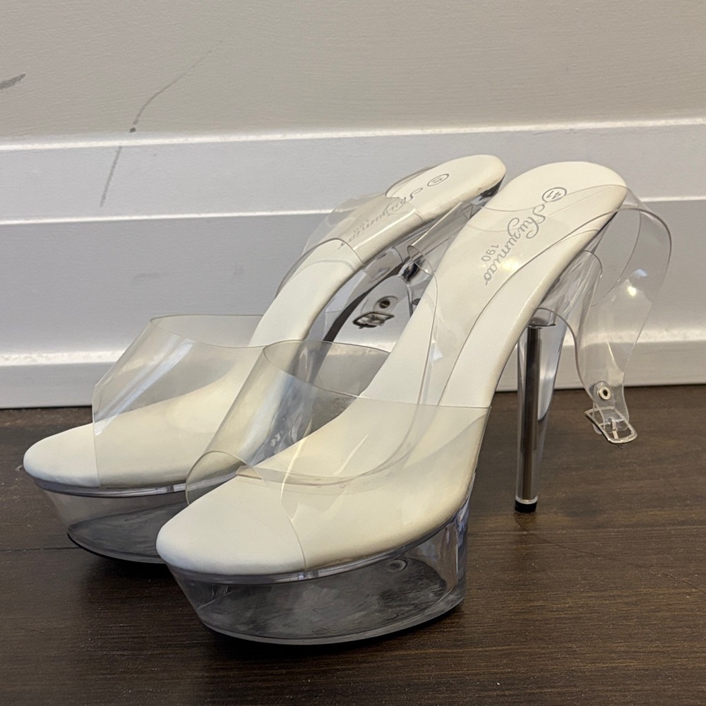 Clear Platform Heels with White Insole - Women's Dress Sandals 15cm